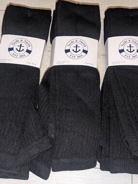NEW 3 Pkgs 9 Pairs YACHT & SMITH Black Tube Socks Mens Size 10-13